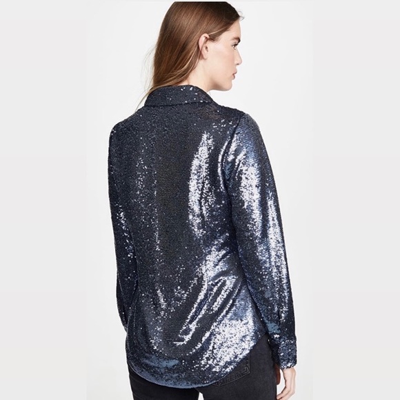 Cinq a Sept Onyx Isha Sequined Button Down Top NWT - Picture 5 of 13